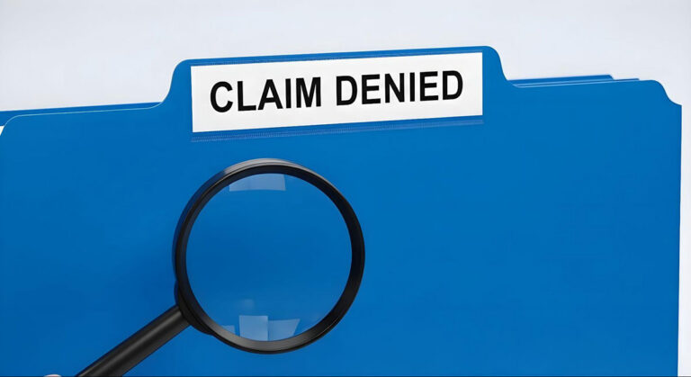 A magnifying glass is inspecting why a medical claim has been denied.