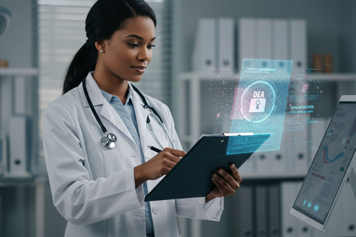 A doctor holding a clipboard