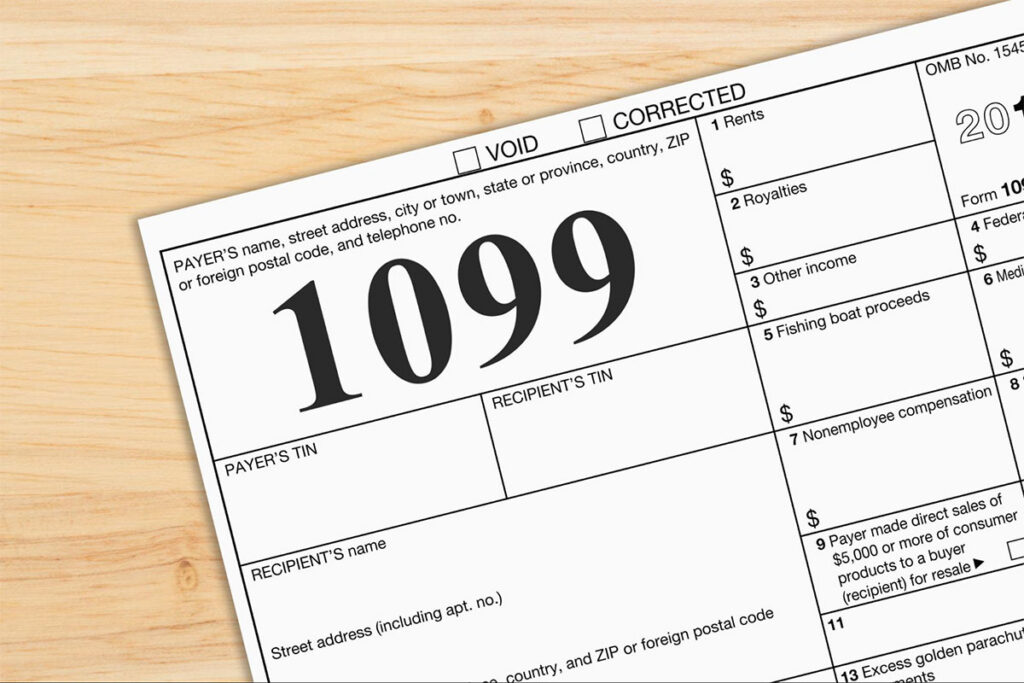 A U.S. federal tax 1099 income tax form.