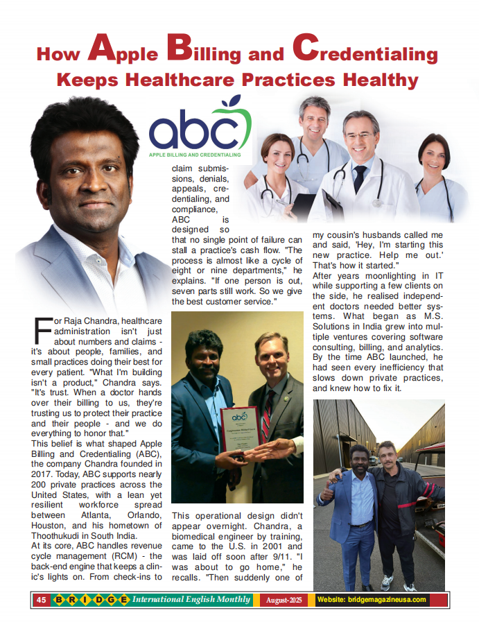 Bridge Magazine feature on Raja Chandra and Apple Billing and Credentialing