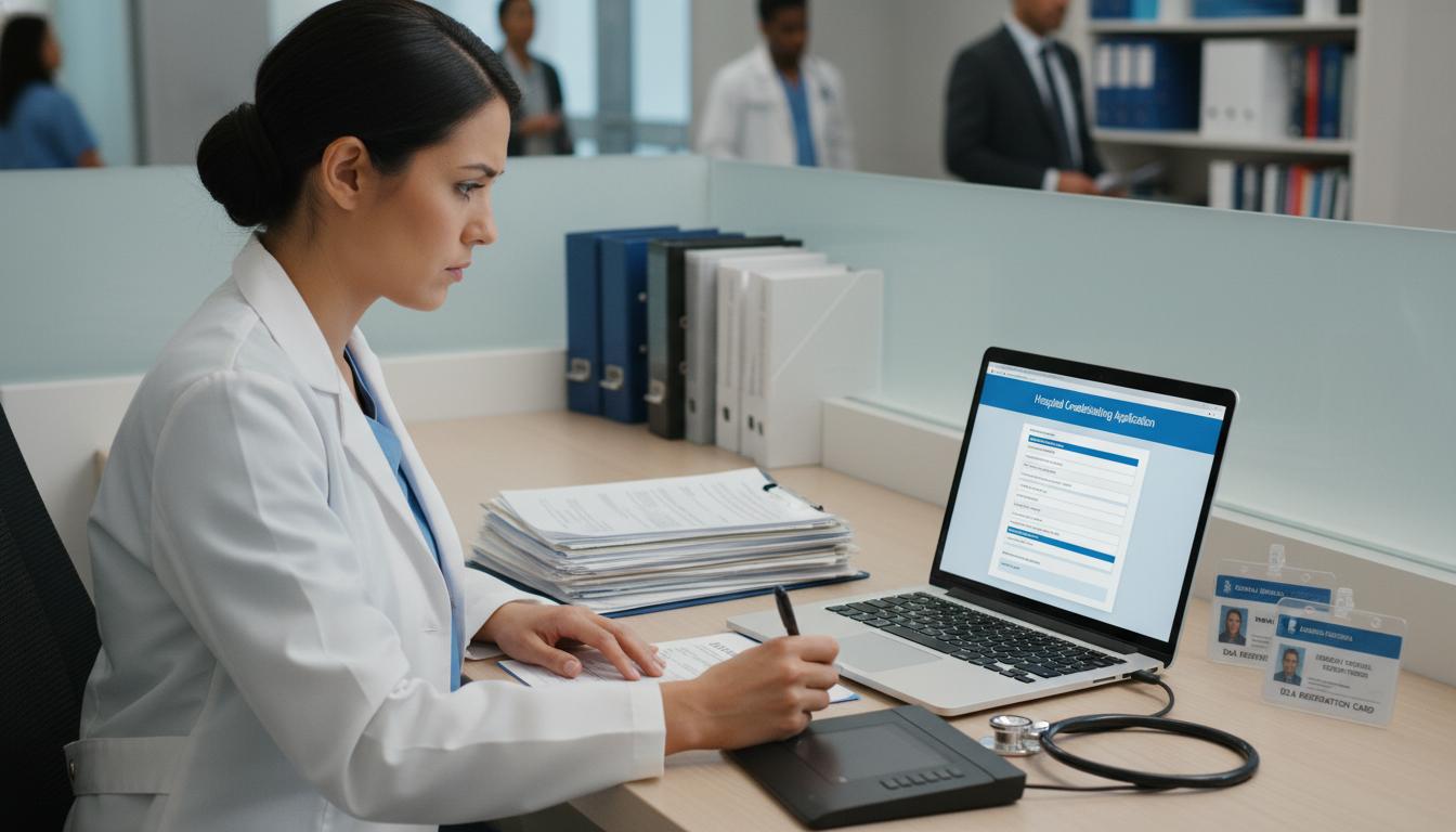 Healthcare provider working on Medicare revalidation documentation